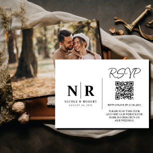 Wedding Monogram RSVP QR Code Photo Elegant Enclosure Card