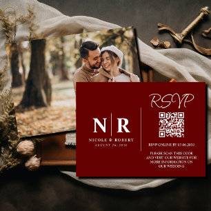 Wedding Monogram RSVP QR Code Photo Elegant Enclosure Card