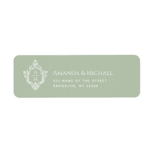 Wedding Monogram Sage Green Vintage Crest 