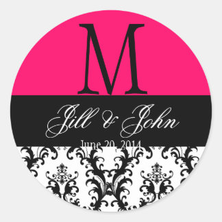 Wedding Monogram Save Date Damask Hot Pink Seal
