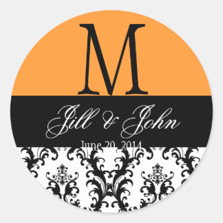 Wedding Monogram Save Date Damask Orange Seal