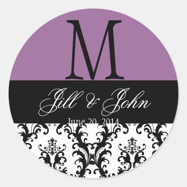 Wedding Monogram Save Date Damask Seal Purple (Front)