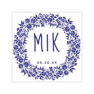 Wedding Monogram Save the Date   Floral Wreath Self-inking Stamp