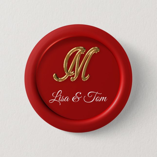 Wedding monogram seal 2 inch round button (Front)