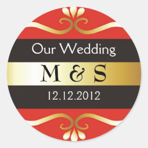 Wedding Monogram Stickers - Red & Gold