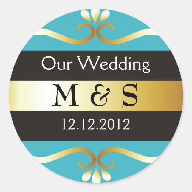 Wedding Monogram Stickers - Teal & Gold (Front)