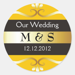 Wedding Monogram Stickers - Yellow & Gold