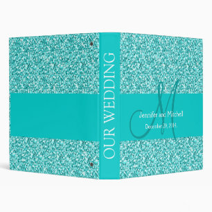 Wedding Monogram Teal Glitter Planner Printed Binder