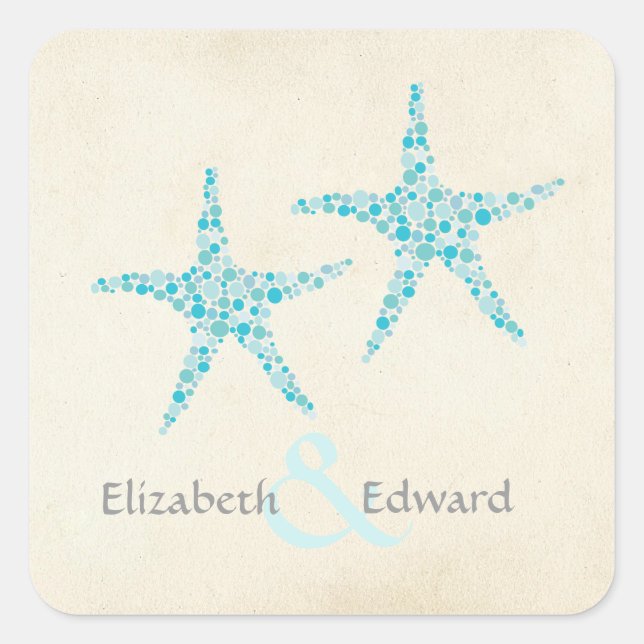 Wedding Monogram Turquoise Aqua Starfish Sticker (Front)