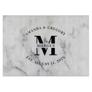 Wedding Monogram Typography White Marble Cutting Board
