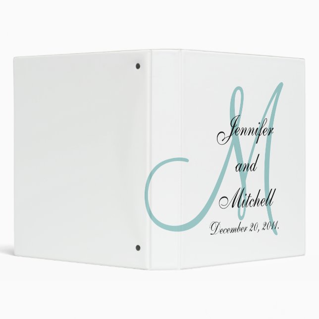 Wedding Monogram White Blue Keepsake Planner Binder (Background)