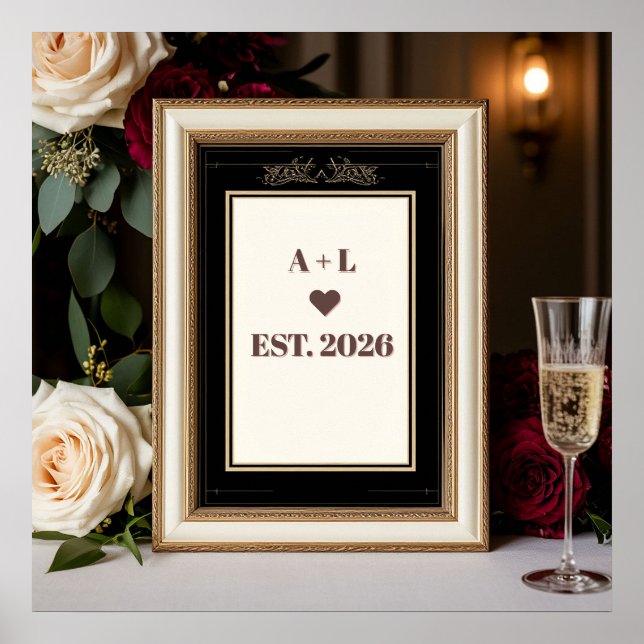 Wedding Monogram With Crown Laurel Frame Poster (Front)