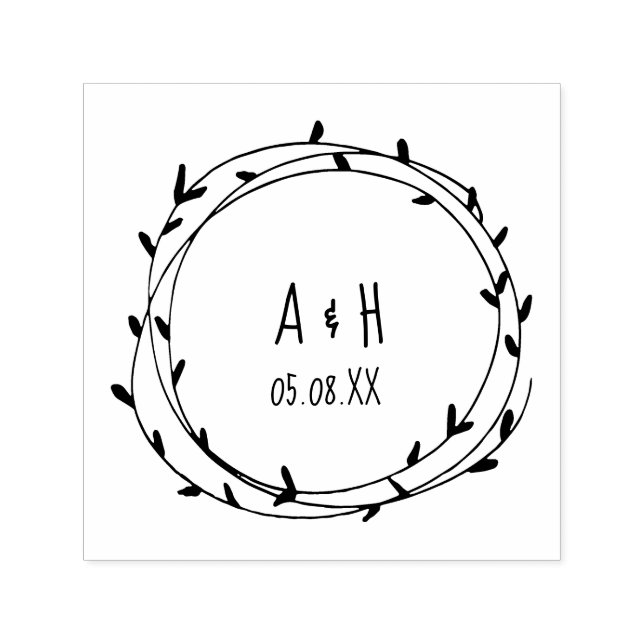 Wedding Monogram Wreath Handwritten Stamp (Design)