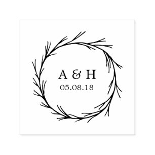 Wedding Monogram Wreath Self Inking Stamp