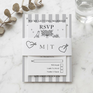 Wedding Monogrammed Grey and White Invitation Belly Band