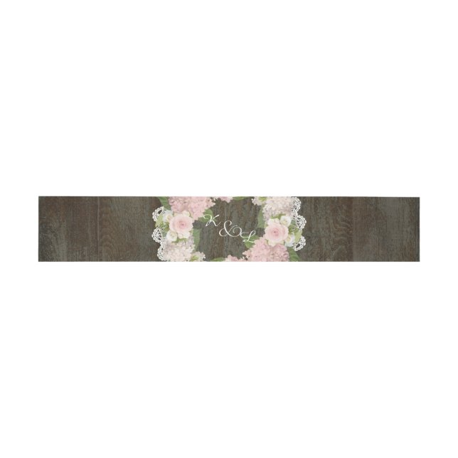 Wedding Monogrammed Wooden Rustic Dark Wood Floral Invitation Belly Band (Flat)