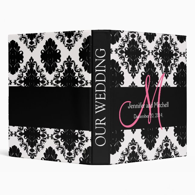 Wedding Monograms Damask Pink Planner Binders (Background)