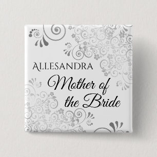 Wedding Mother of the Bride Name Tag Silver 2 Inch Square Button