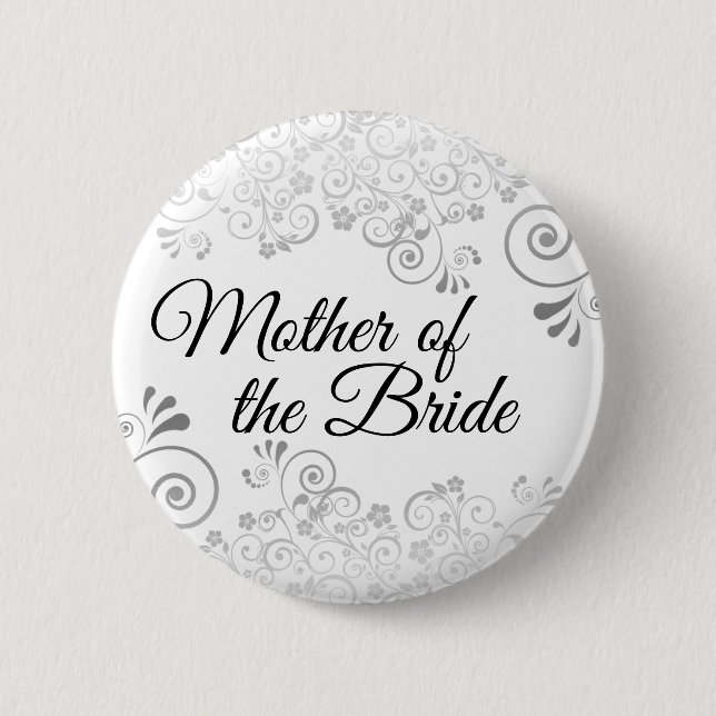 Wedding Mother of the Bride Silver Floral Filigree 2 Inch Round Button (Front)