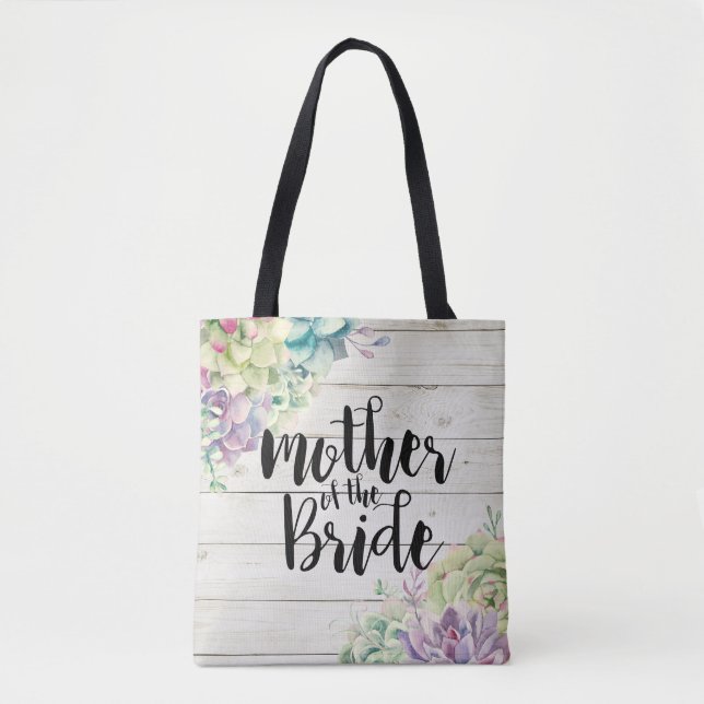 Wedding Mother of the Bride Succulents Rustic Wood Tote Bag (Front)