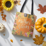 Wedding Mother of the Groom Autumn Maple Pumpkins  Tote Bag<br><div class="desc">Mother of the Groom Wedding Tote Bag Templates - Elegant Autumn Maple Leaves,  Pumpkins and Sunflowers Watercolor Flowers on Orange Gradient Background.
A Perfect Design For Your Big Day! All Text Style,  Colours,  Sizes Can Be Modified To Fit Your Needs.</div>