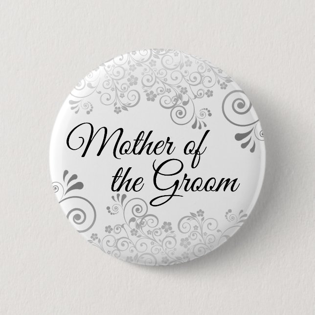 Wedding Mother of the Groom Silver Frilly Curls 2 Inch Round Button (Front)