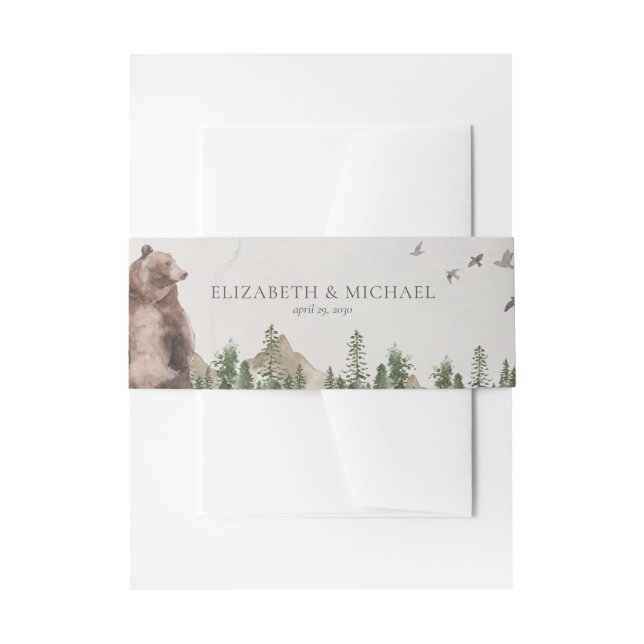 Wedding Mountain Watercolor Pine Tree Rustic Invitation Belly Band (Front Example)