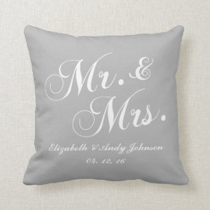Wedding Mr and Mrs Grey White Throw Pillow