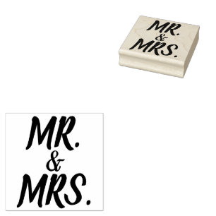 WEDDING MR. AND MRS. SCRIPT RUBBER STAMP 