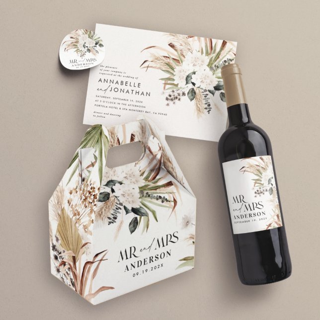 Wedding Mr Mrs pampas eucalyptus modern boho party Favor Box (Creator Uploaded)