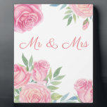 Wedding Mr & Mrs Reception Table Plaque<br><div class="desc">Set up your Wedding Reception with this Plaque that features Pink Roses and Mr & Mrs. This plaque would set nicely on the Bride and Groom's table or on the Gift table or anywhere to create that newlywed feel</div>