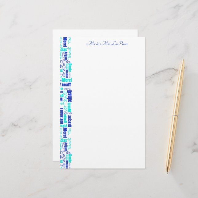Wedding Multilingual Thank You Typography Border Stationery (Front/Back In Situ)