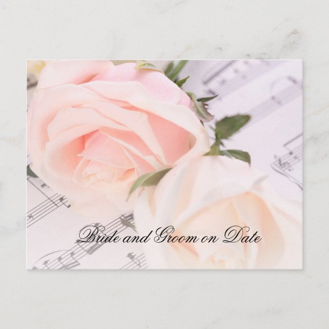 Wedding Music Light Pink Roses Save date card (Front)
