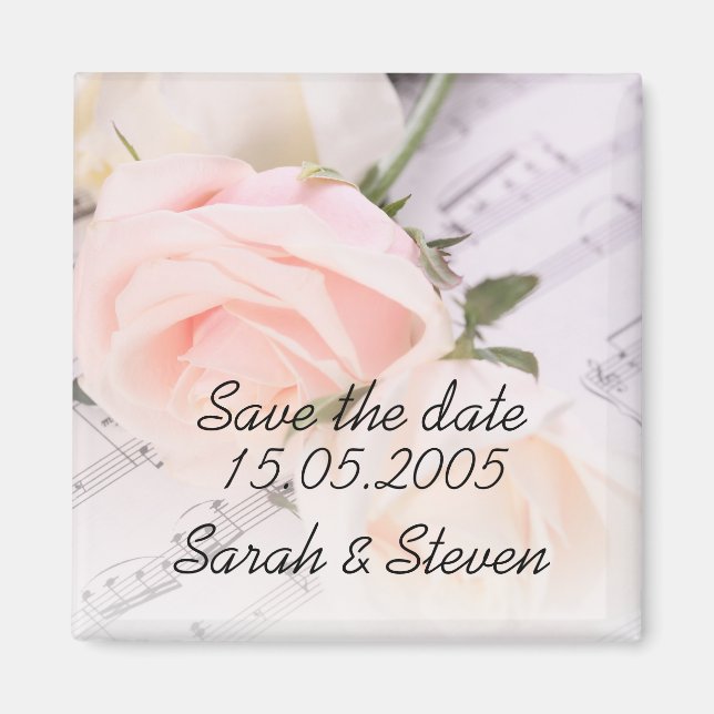 Wedding Music Light Pink Roses Save the date Magnet (Front)