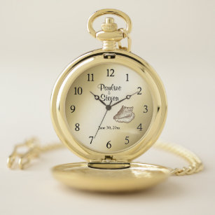 Wedding Name & Date  Gold Face Pocket Watch