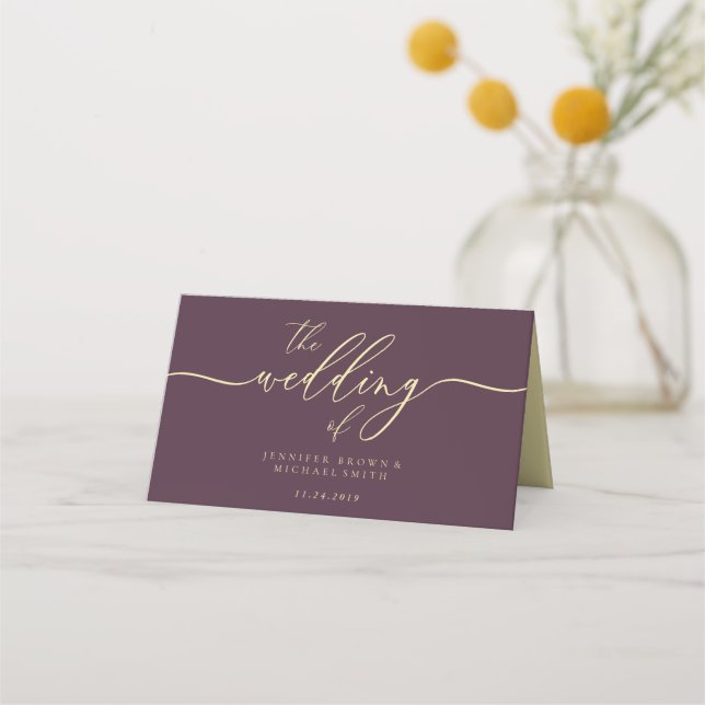 Wedding Name Simple Midnight Fig Place Card (Back)