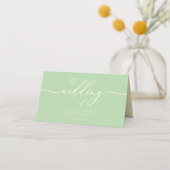 Wedding Name Simple Pistachio & Cream Place Card (Back)