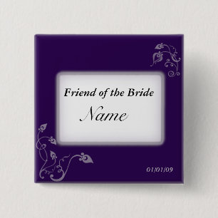 Wedding name tag - Puple vines 2 Inch Square Button