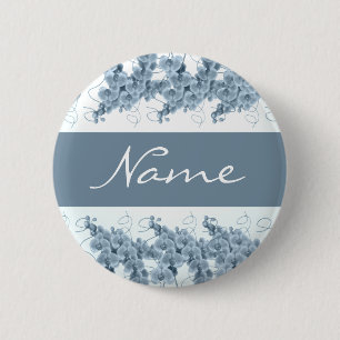 Wedding name tags - customizable blue orchids 2 inch round button