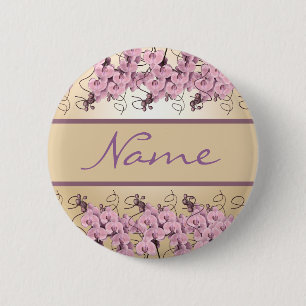 Wedding name tags - customizable pink orchids 2 inch round button
