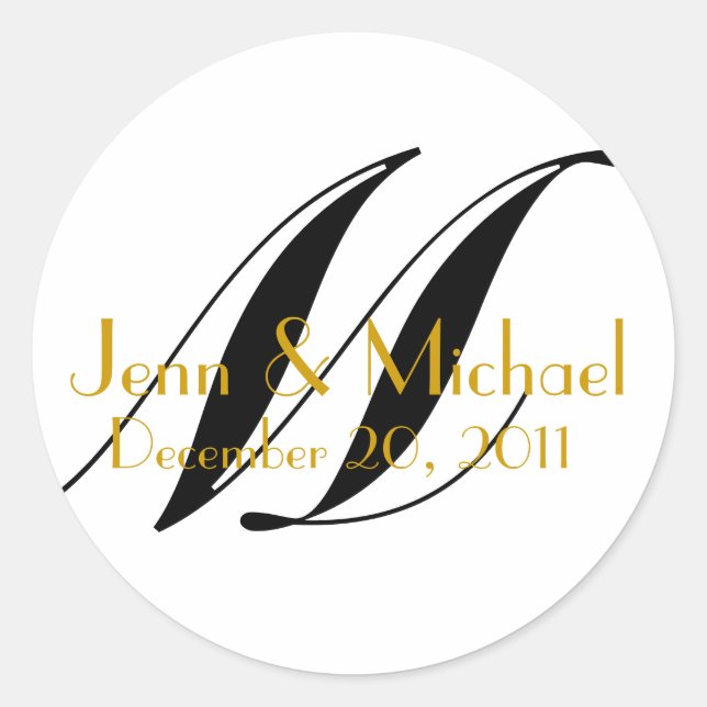 Wedding Names & Date Monogram Sticker Gold (Front)