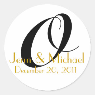 Wedding Names & Date Monogram Sticker Gold
