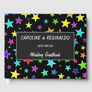 Wedding — Names — Fun, Colourful Stars Pattern Guest Book