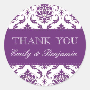 Wedding Names Purple Damask Thank You Labels