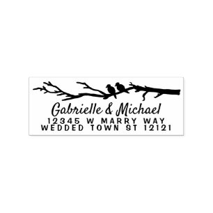 Wedding Names Return Address   Birds Tree Branch Rubber Stamp