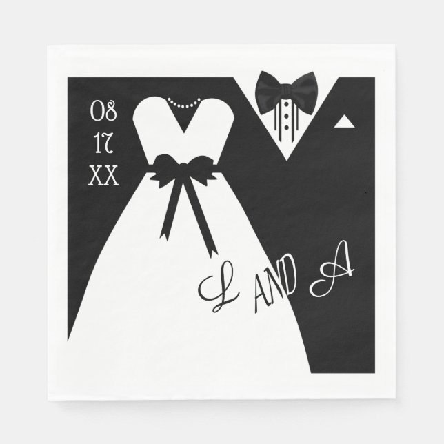 Wedding Napkin | Black White Bride Groom Monogram (Front)