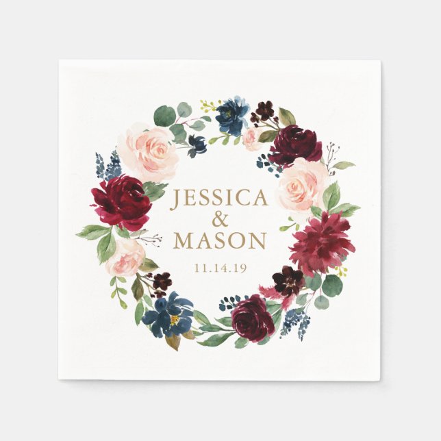 Wedding Napkin Burgundy Cocktail Napkin (Front)