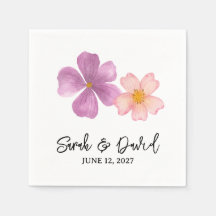 Wedding napkin with watercolor flowers