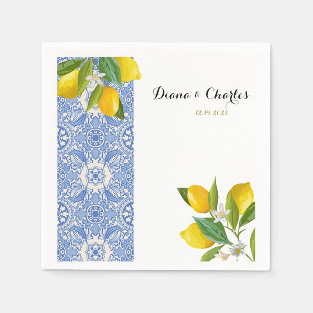 Wedding Napkins Italian Tiles with Lemons Theme (Front)