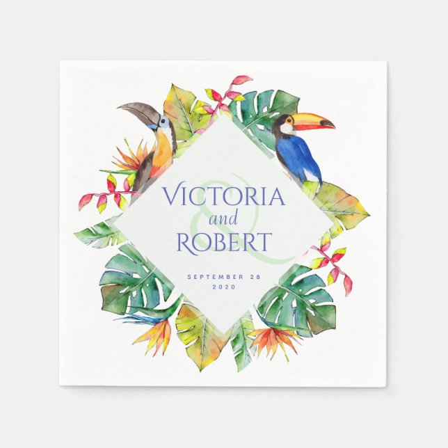 Wedding Napkins | Tropical Watercolor Floral (Front)